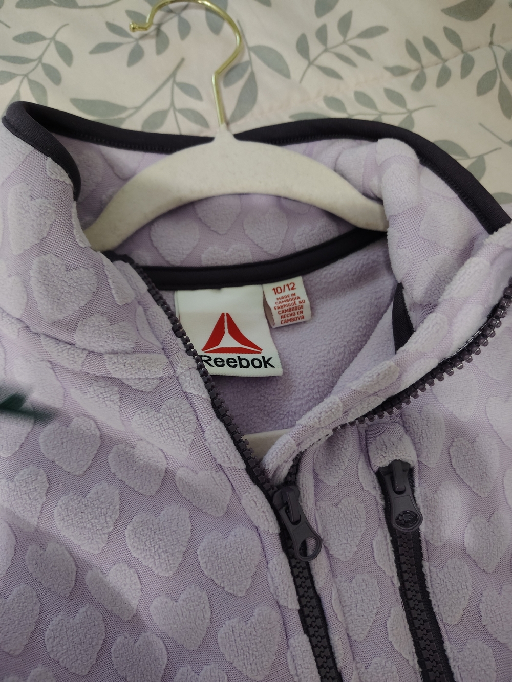 Reebok Girls' Lavender Heart Puffer Jacket with Dark Trim